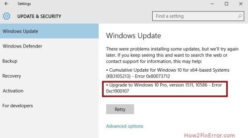 Error de actualización de Windows-c1900107