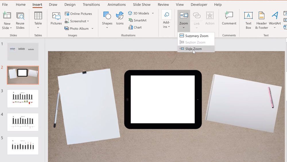 Zoom in PowerPoint 2019